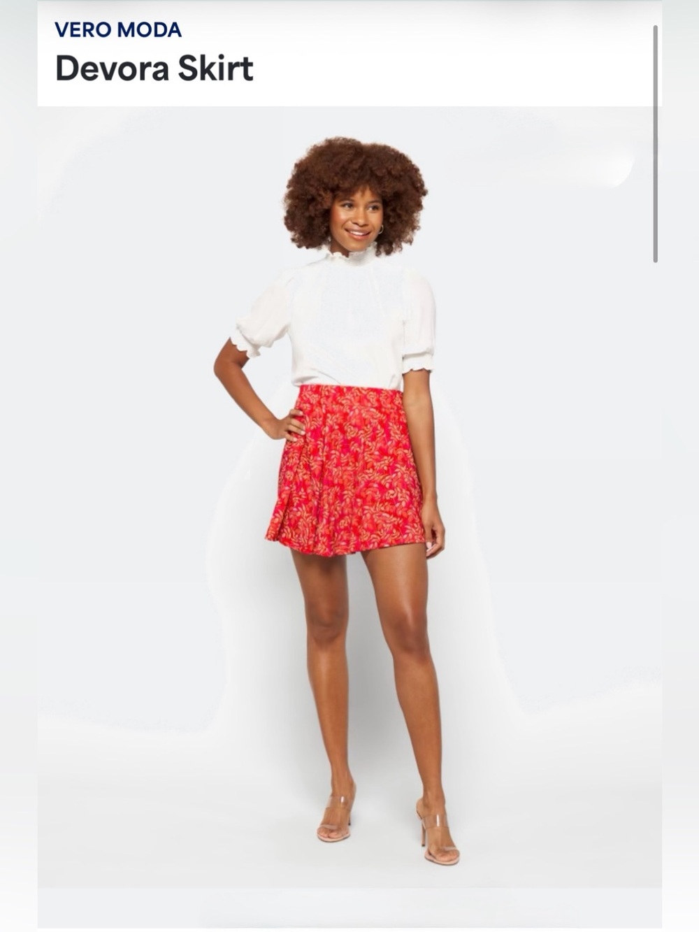 Vero Moda by stitch Fix Red Orange & Gold Floral Smock Waist Skater Skirt NWOT